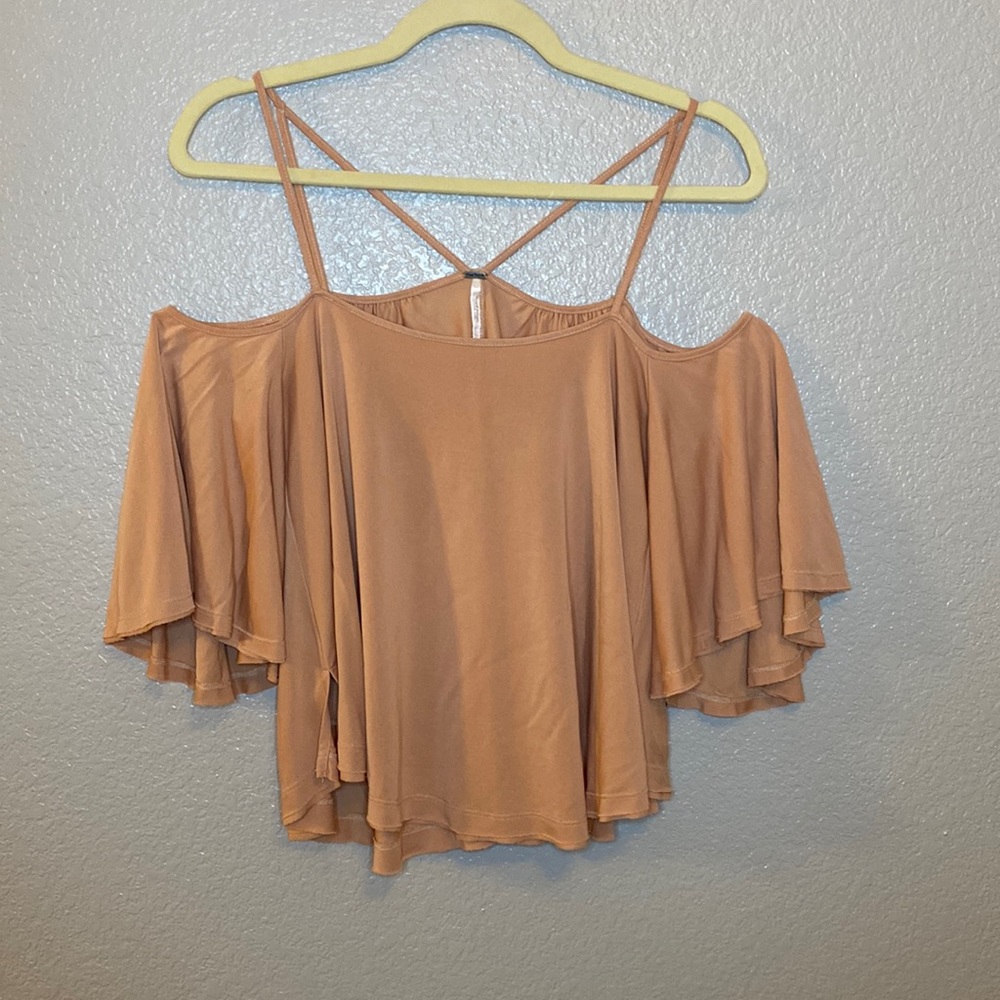 Free People Mushroom Tan Cold-Shoulder Flutter Camisole